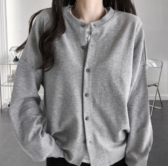 꾸안꾸 데일리 오버핏 맨투맨 박시 단추 가디건